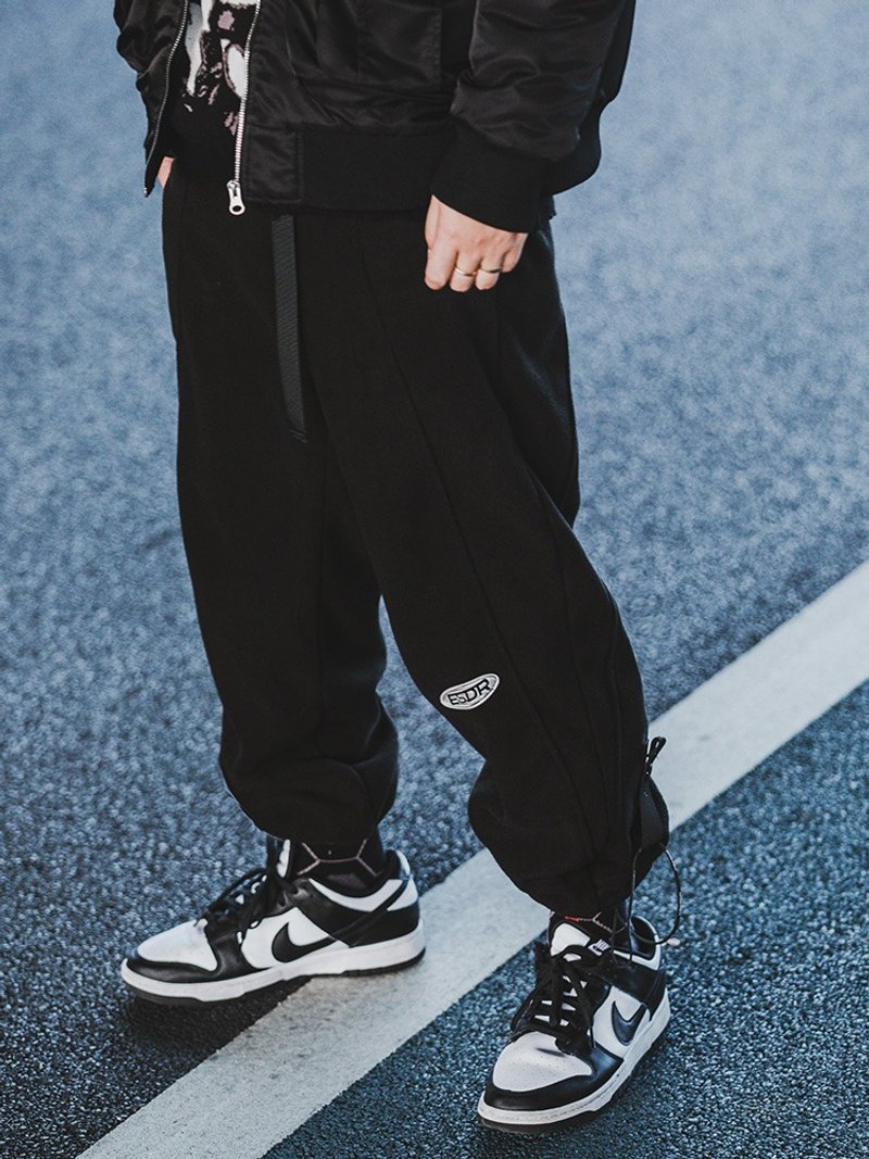 Fleece Lounge Pants Drawstring Sport Drawstring Pants - กางเกงขายาว - ผ้าฝ้าย/ผ้าลินิน สีดำ