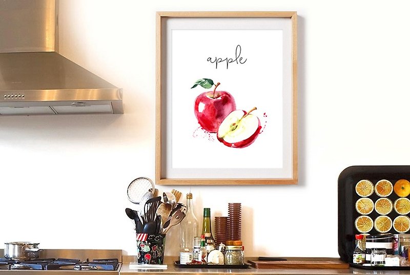手描き、ヤンのように描いた、リンゴ、食品絵画、水彩画、果物