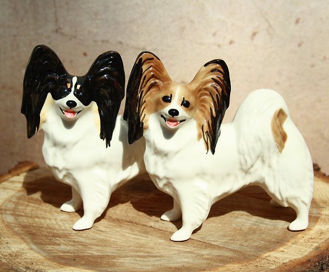 手作りのパピヨン犬の置物陶器 彫像磁器蝴蝶犬 ショップ Artdogs 置物 Pinkoi