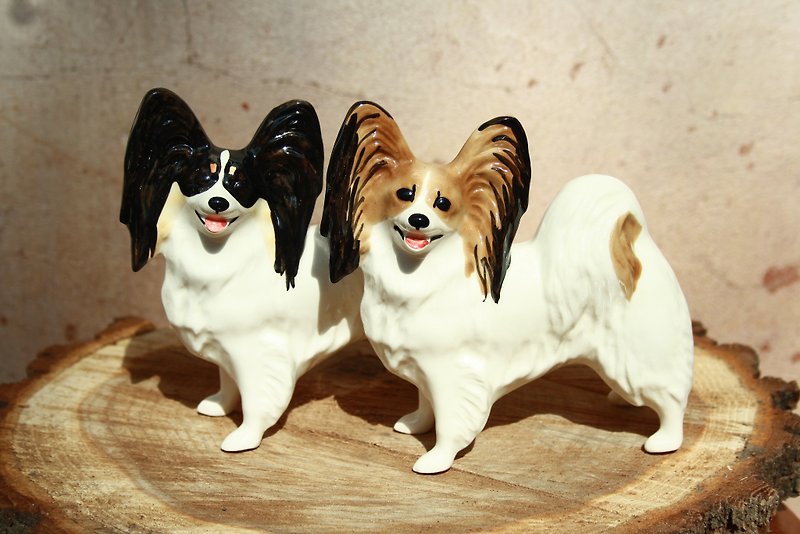 手作りのパピヨン犬の置物陶器、彫像磁器蝴蝶犬