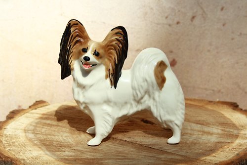 手作りのパピヨン犬の置物陶器、彫像磁器蝴蝶犬 - ショップ ArtDogs 