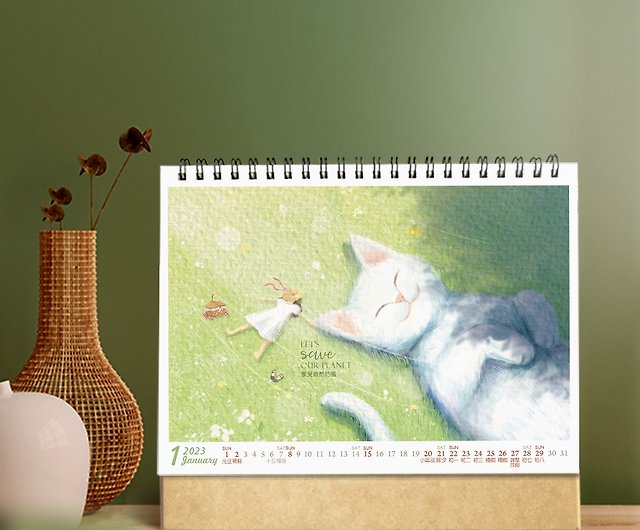 23 卓上カレンダー かわいい猫の地球の日 猫の卓上カレンダー 絶妙な箱入り ギフト交換 ショップ Printwind カレンダー Pinkoi