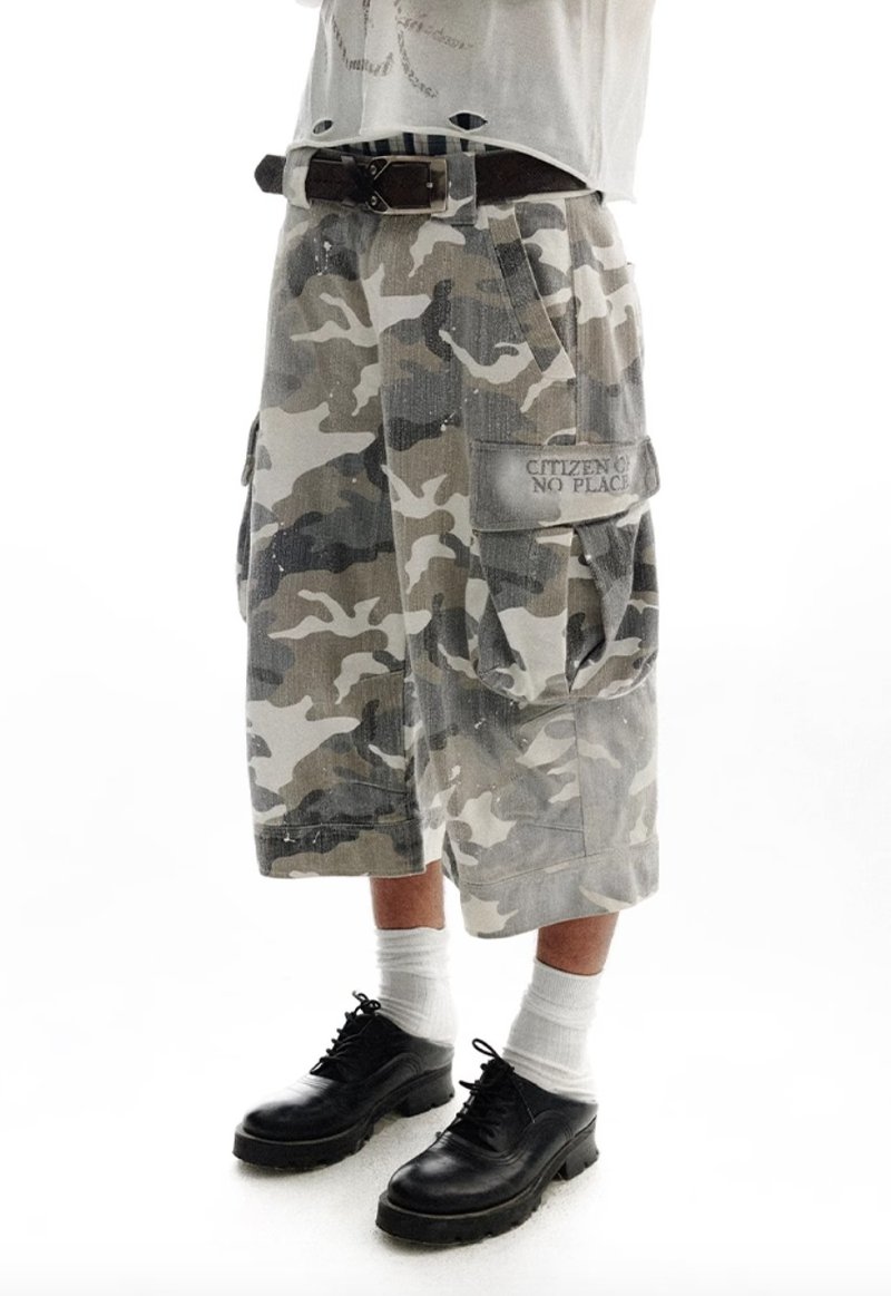 Camouflage Pants 磨損迷彩做舊噴染短褲 7分褲 - 女短褲/五分褲 - 棉．麻 多色