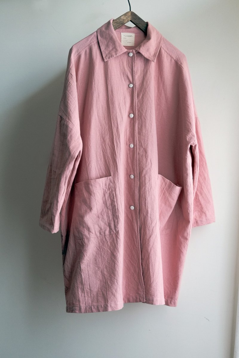 Cherry Blossom Pink Oversized Drop Shoulder Long Sleeve Shirt - Women's Shirts - Cotton & Hemp Pink