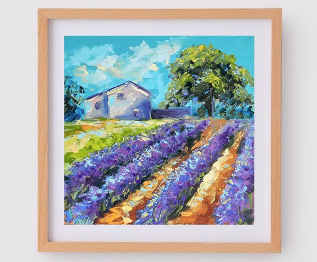 風景画ラベンダーオリジナルアートイタリア油絵小壁アート - ショップ