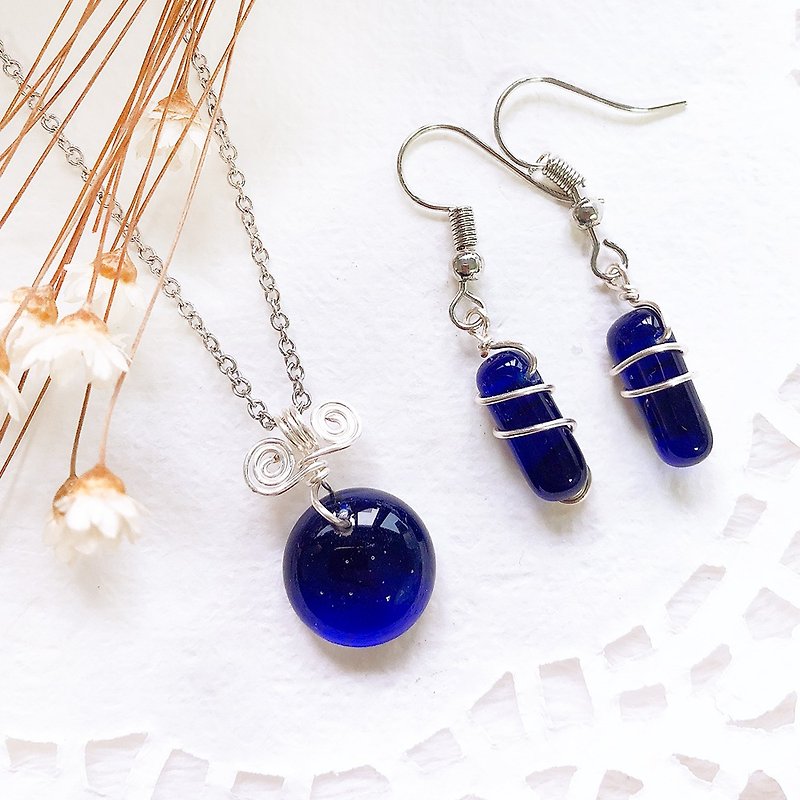 Calm you │ Bao Lan Xiang practice earrings group - Necklaces - Glass Blue