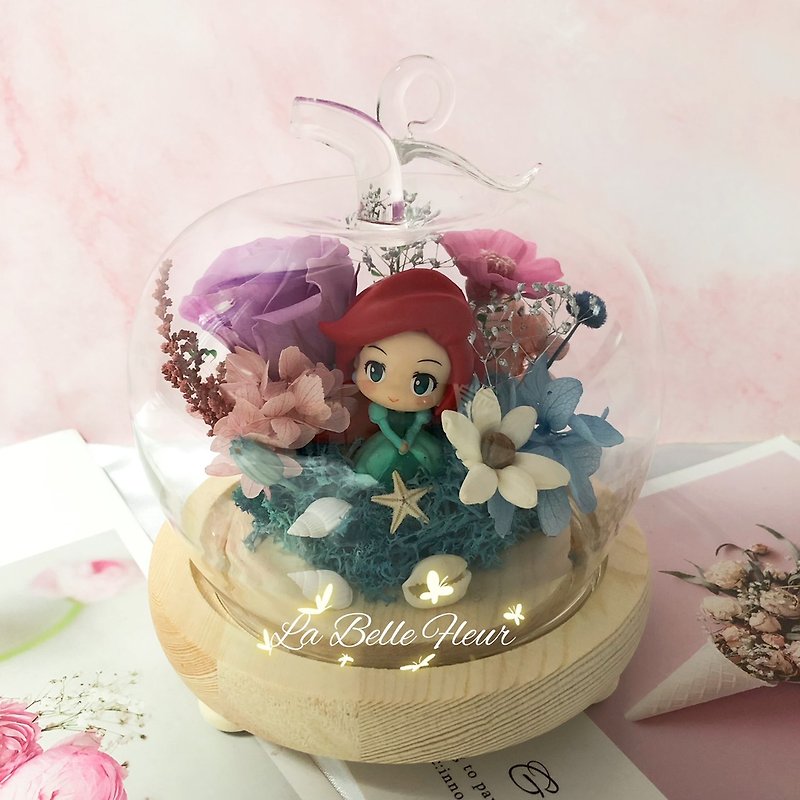 【The Little Mermaid】Eternal Life Flower Night Light Glass Cup/Valentine's Day Gift - ช่อดอกไม้แห้ง - พืช/ดอกไม้ หลากหลายสี