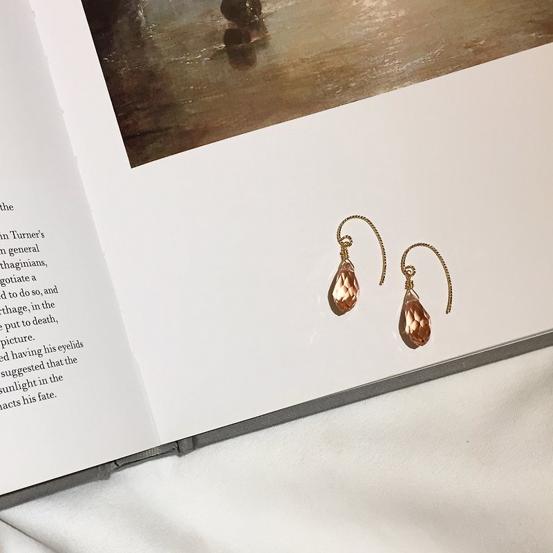 14KGF 14K gold pink crystal earrings - ต่างหู - คริสตัล สึชมพู