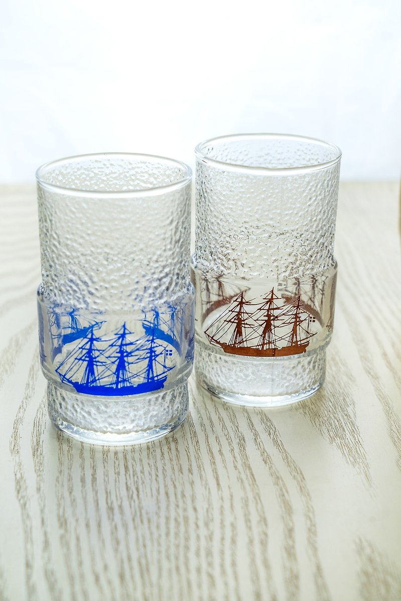 日本製、昭和レトロHOYA帆船柄ガラス、新製品入荷、台湾送料無料 - グラス・コップ - ガラス ブルー