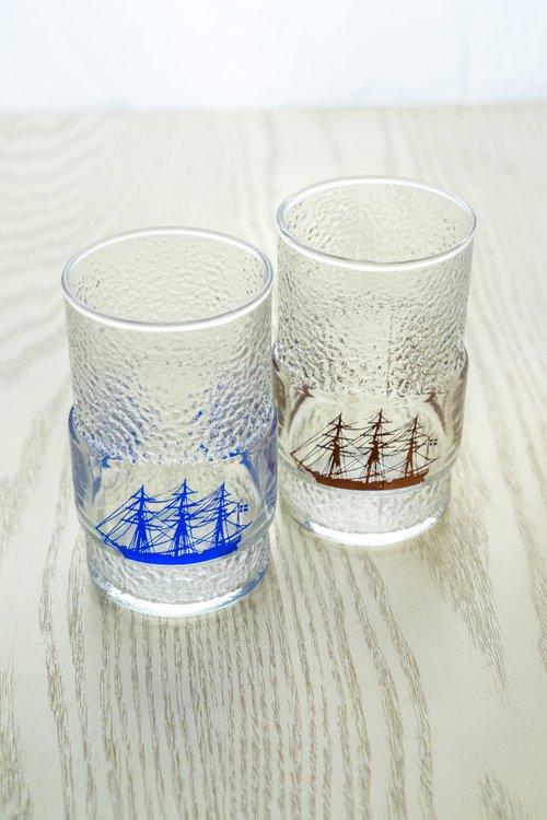 日本製、昭和レトロHOYA帆船柄ガラス、新製品入荷、台湾送料無料