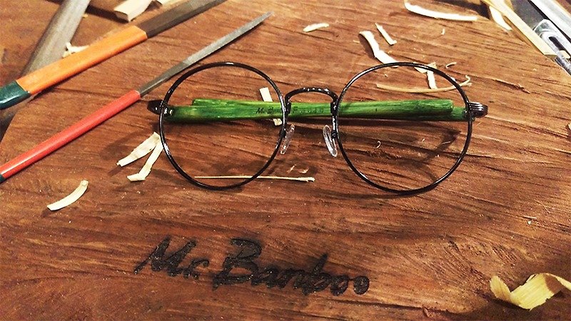 竹のストーリー]台湾の手作りガラスの温度と冷たい金属の出会いによってMr.Banboo Fシリーズ - 眼鏡・フレーム - 竹製 グリーン