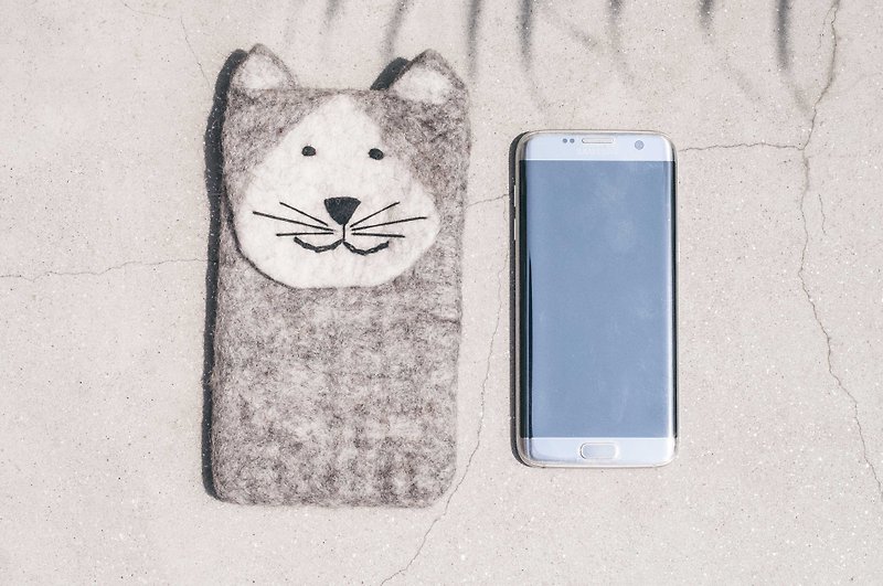 Birthday Gifts Mother's Day Gifts Chinese Valentines Day Gifts Wool Felt Mobile Shell / Wool Felt Embroidery Mobile Phone Bags / Wool Felt Mobile Phone Cases / iphone Mobile Phone Cases / android Mobile Phone Cases / Animal Phone Cases-Cats - เคส/ซองมือถือ - ขนแกะ สีเทา