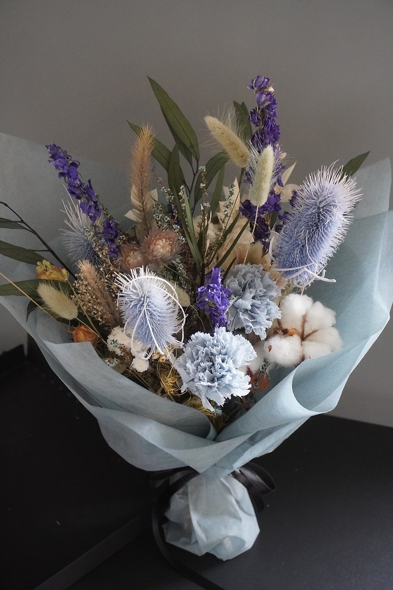 藍色母親節康乃馨乾燥永生花束 - 乾花/永生花 - 植物．花 藍色