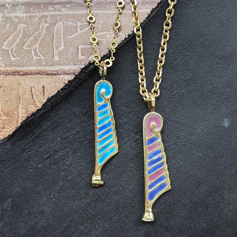 Egyptian Line - Maat's Feather - Enamel 925 Sterling Silver Long Necklace Myth - สร้อยคอ - โลหะ สีน้ำเงิน