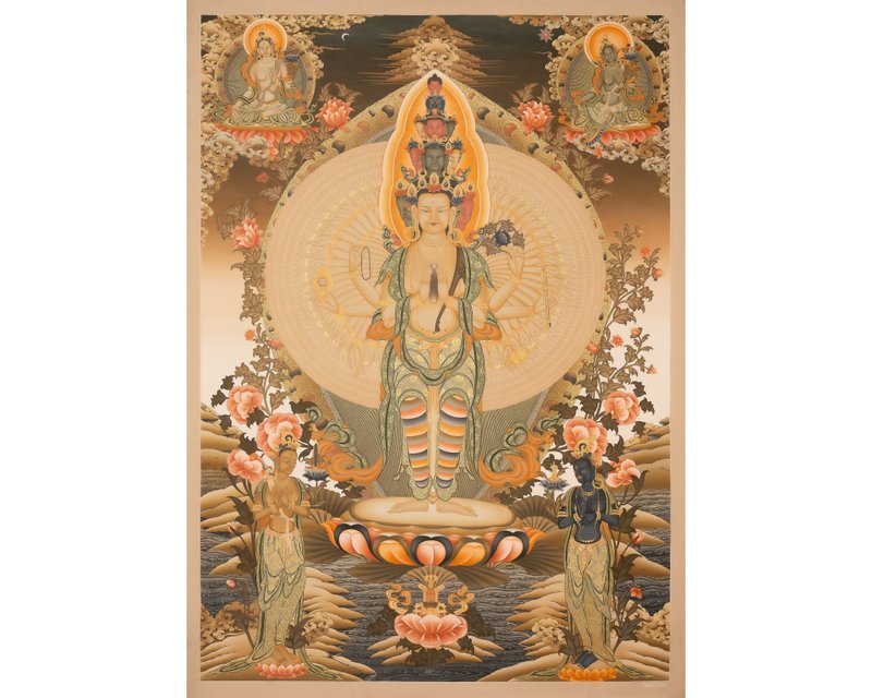 手工觀世音菩薩唐卡——以24K金呈現無量慈悲的化身 - 壁貼/牆壁裝飾 - 其他材質 多色