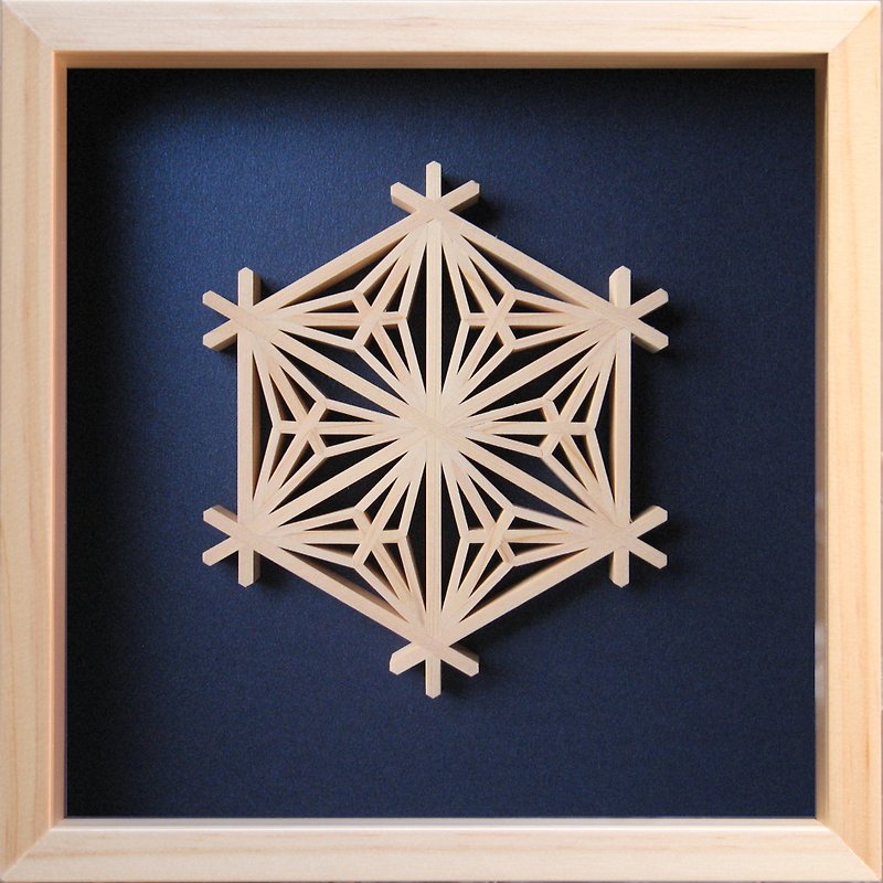 Kumiko Cube frame Design : Yae-Asanoha 22 X 22 cm - ตกแต่งผนัง - ไม้ สีน้ำเงิน