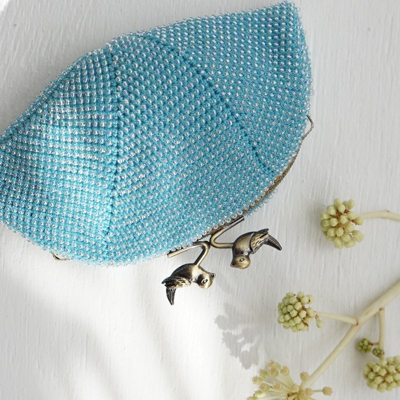 Ba-ba handmade Seedbeads crochet pouch No.1589 - 化妝包/收納袋 - 其他材質 藍色