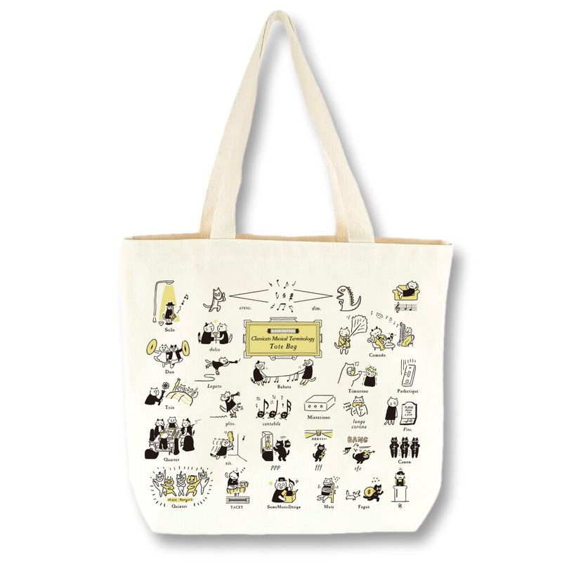 【Classicat Musical Terminology part 2】Music Tote Bag - กระเป๋าถือ - ผ้าฝ้าย/ผ้าลินิน ขาว