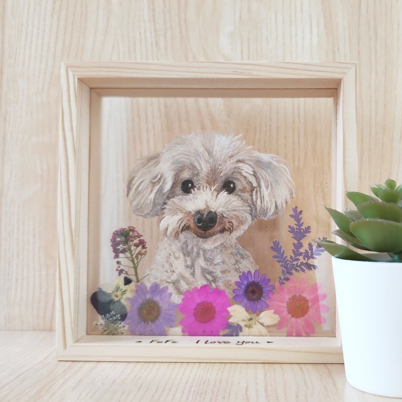 Customized pet dog-dried flowers/embossed flowers-transparent film photo frame-one/two-18cm - Customized Portraits - Plastic 