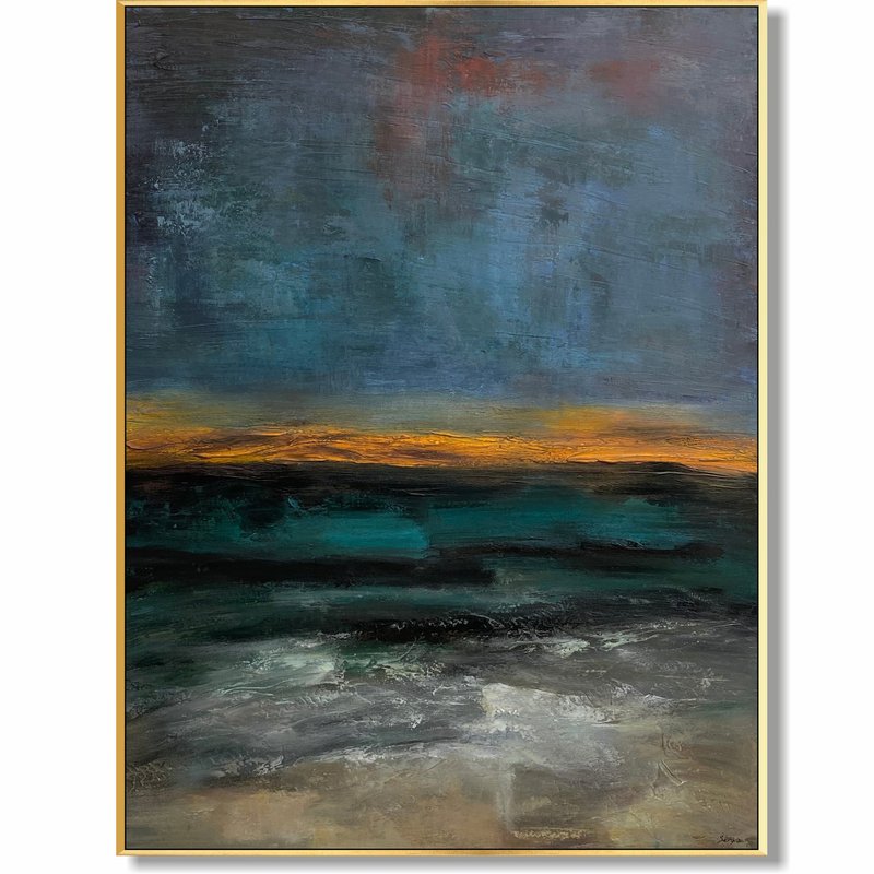 Abstract Art Original Painting Sunset Horizon - 壁貼/牆壁裝飾 - 壓克力 多色