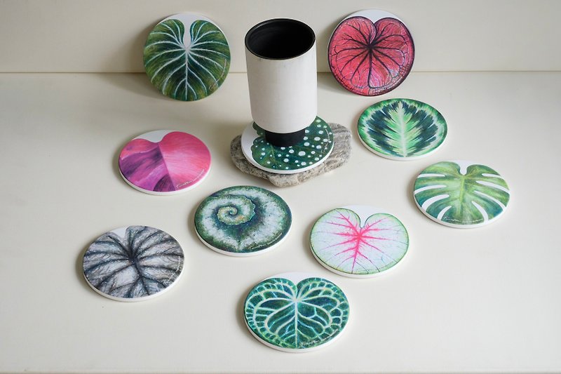 One Leaf 10 Foliage Plant Fans Must Tibetan Color Ceramic Water Absorbent Coaster - Other - Other Materials 