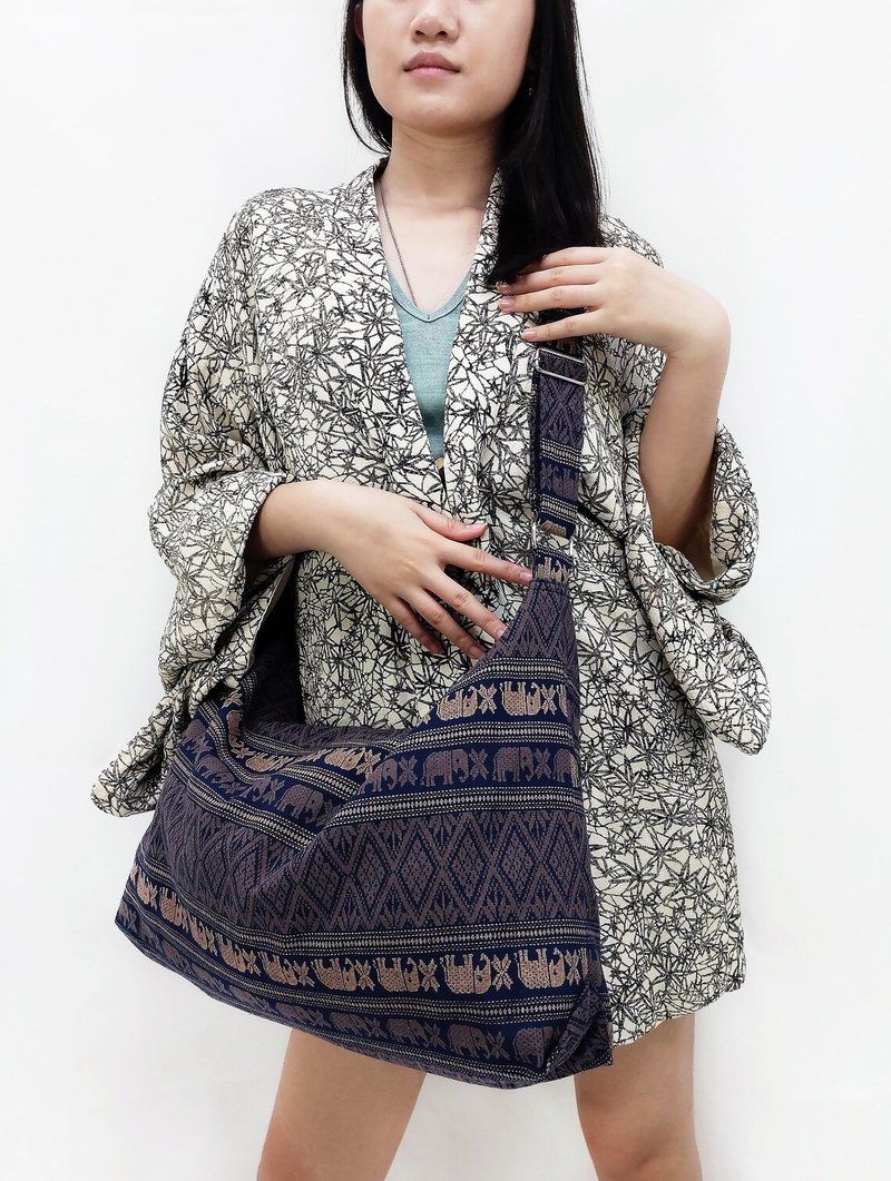 Thai Cotton Bag Women bag Shoulder bag Cross Body Bag Elephant Bag Navy Blue - 其他 - 棉．麻 藍色