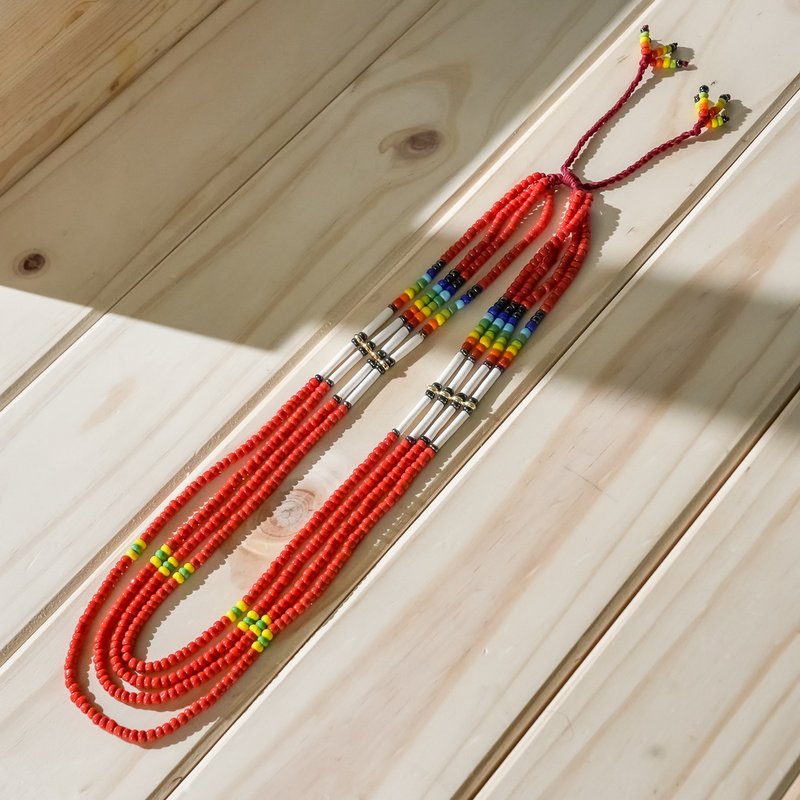 【Original Style Art Station】Amis Children's Long Necklace | Indigenous People, Tribal Clothing, Taiwan Impression, Harvest Festival - สร้อยคอ - วัสดุอื่นๆ สีแดง