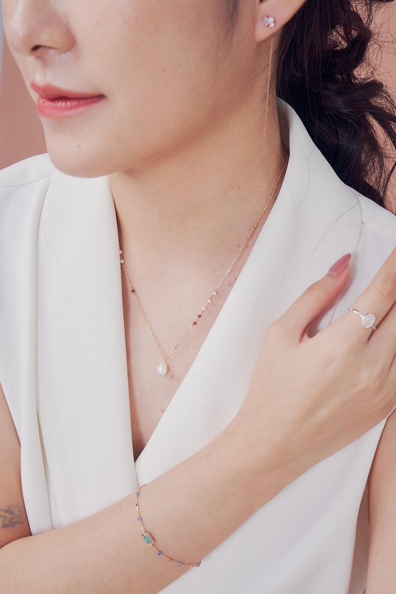 Pearl crystal necklace/sterling silver/crystal/pearl/light jewelry - สร้อยคอ - ไข่มุก ขาว