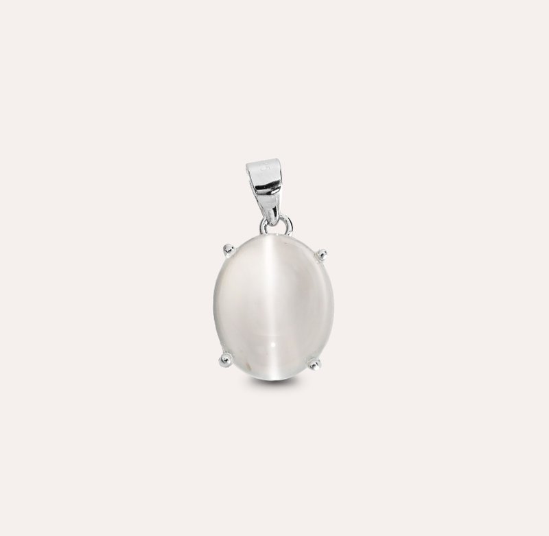 安珠 月光石 貓眼 白色 橢圓 蛋面 9*11mm 墜子 經典系列 Oval P - 項鍊 - 銀 白色