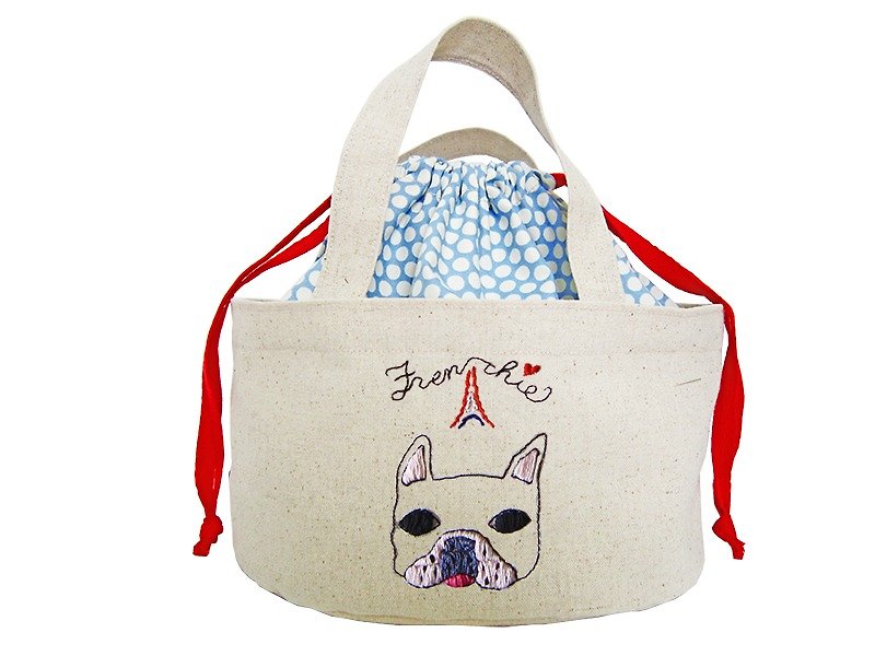Law love Paris - hand-painted hand-embroidered insulated lunch bag Hand drawn meal bag - กระเป๋าเครื่องสำอาง - ผ้าฝ้าย/ผ้าลินิน 