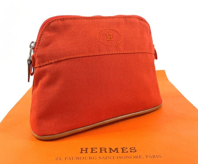 【フォルムがかわいい】HERMES Bolide コスメティックバッグ Authentic HERMES Bolide Cosmetic Bag Pouch Purse MM Canvas