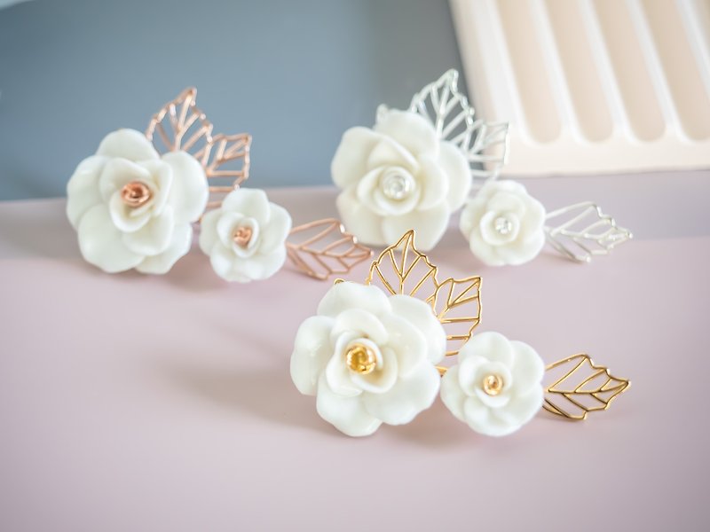 White Rose Porcelain Pin - Brooches - Porcelain White