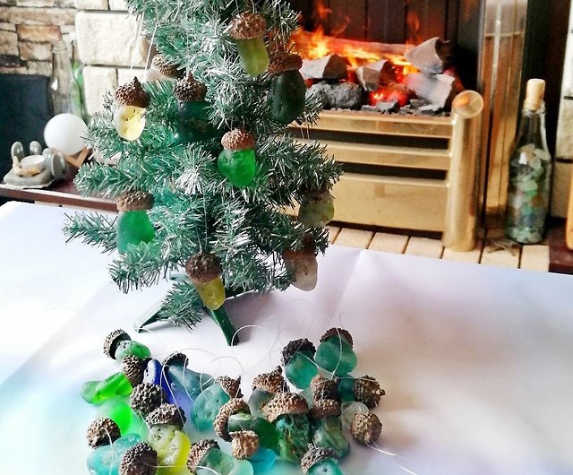 Sea Glass Christmas Tree Ornament, Sea Glass Christmas Ornament, Sea Crystal Glass Decor Crafts, Glass Christmas Tree Hanging Crystals for