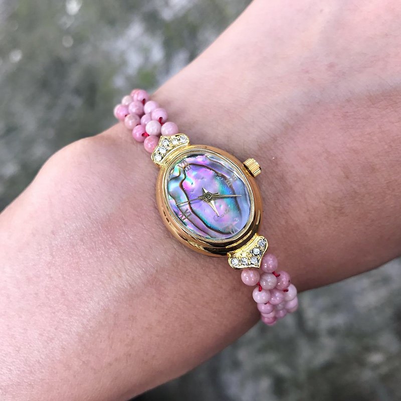【Lost And Find】Natural mother of pearl watch - Bracelets - Gemstone Pink