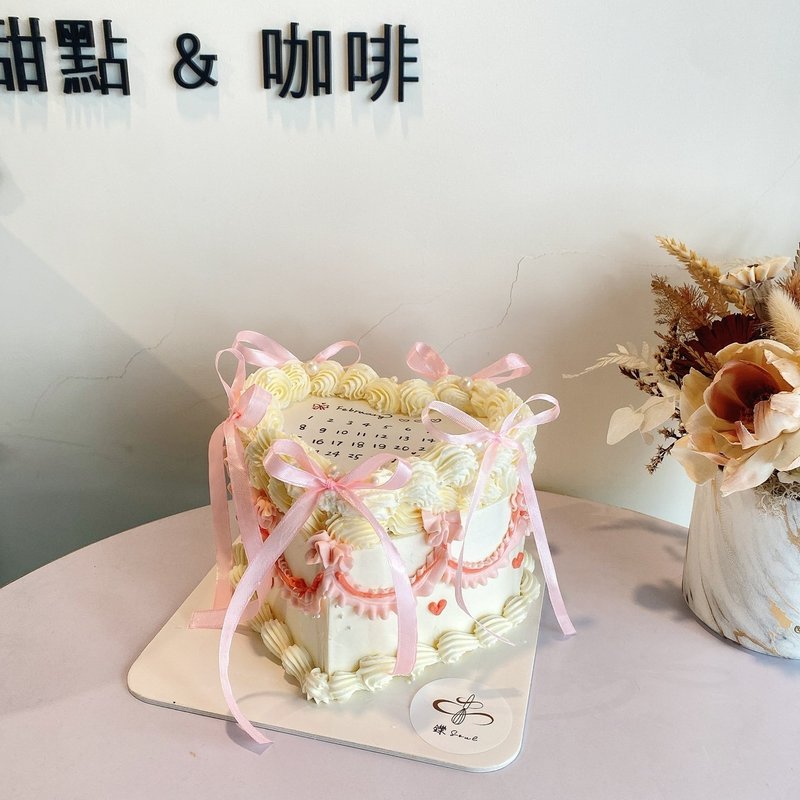 白色戀人 粉色緞帶蛋糕 月曆 愛心蛋糕 客製化蛋糕 鑠甜點 紀念日 - 蛋糕/甜點 - 其他材質 