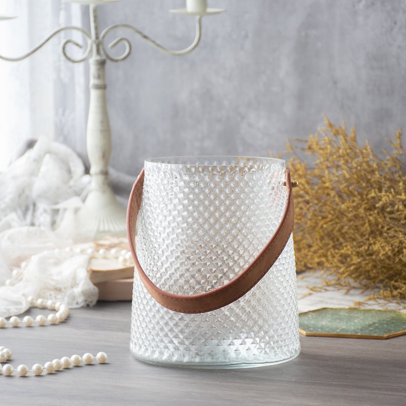革製ポータブルガラス花瓶 - 花瓶・植木鉢 - ガラス ホワイト