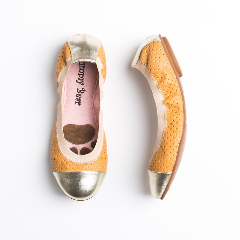 Gummy Bear handmade / lambskin / soft / flat shoes / doll shoes / egg roll shoes - รองเท้าบัลเลต์ - หนังแท้ สีส้ม