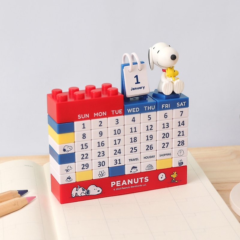 Peanuts Snoopy Perpetual Calendar-Genuine Authorized Monthly Calendar DIY Doll Building Block Perpetual Calendar - ปฏิทิน - วัสดุอื่นๆ หลากหลายสี