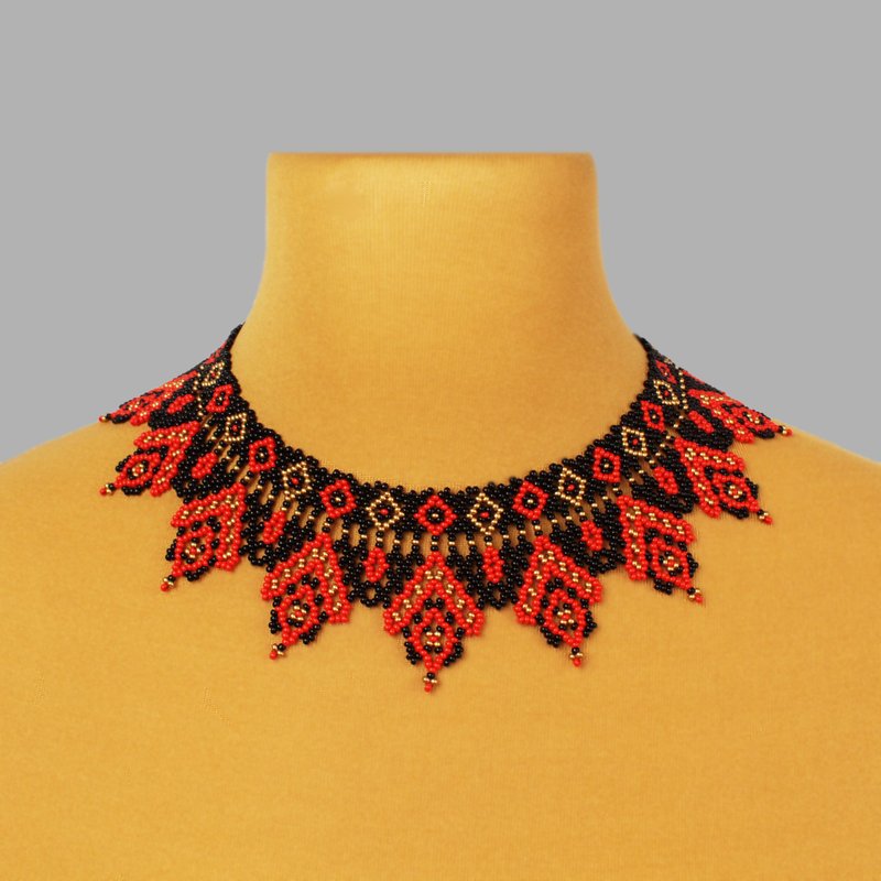 Black and red bead necklace for mom - 項鍊 - 玻璃 紅色