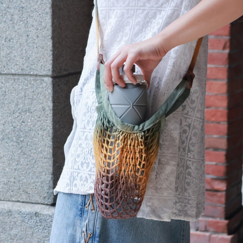 Mountain color hand-dyed woven beverage bag/hand-held cross-body bag/hand-dyed by craftsmen - อื่นๆ - ผ้าฝ้าย/ผ้าลินิน สีกากี