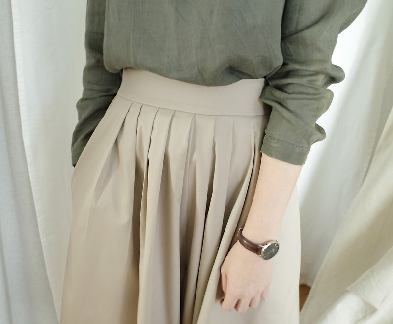 Saku high waist wide skirt pants elastic back with side pockets whiteoakfactory - Unisex Pants - Polyester Multicolor