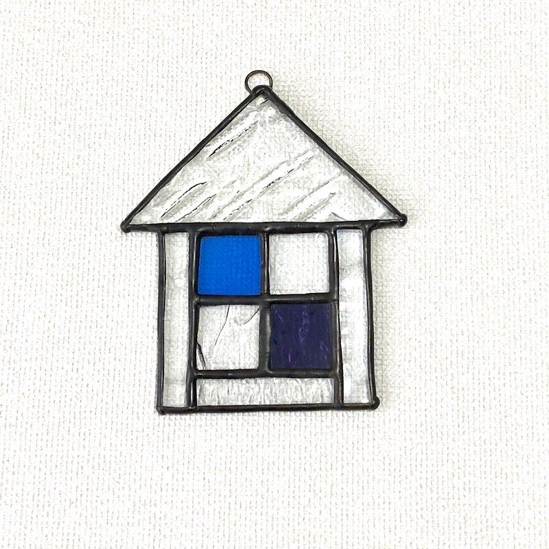 Stained glass suncatcher Maison triangular roof blue purple - Wall Décor - Glass Transparent