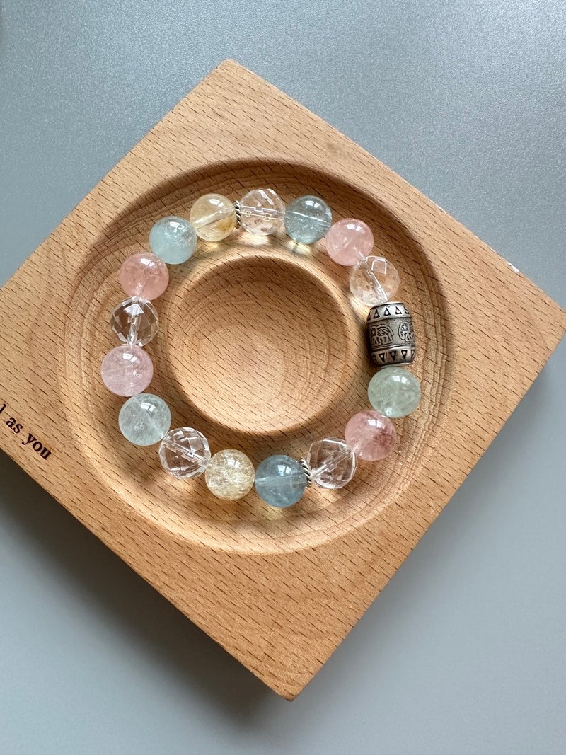摩根石、海藍寶、黃水晶、白水晶、純銀、原創設計、水晶手鍊 - 手鍊/手環 - 玉石 卡其色