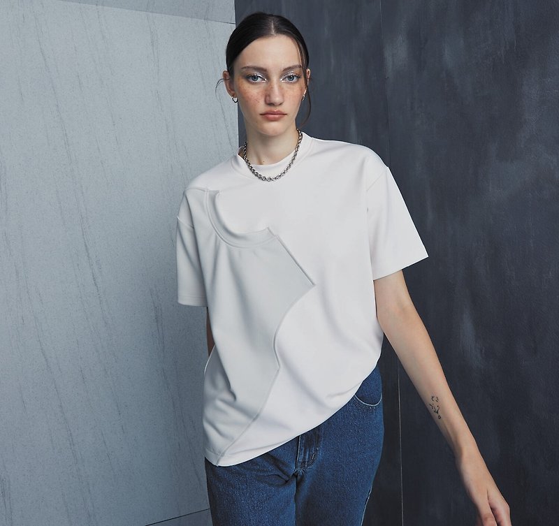 OVERLAY T-SHIRT OVERSIZED FIT Grey/Light Cream - Women's T-Shirts - Cotton & Hemp Multicolor