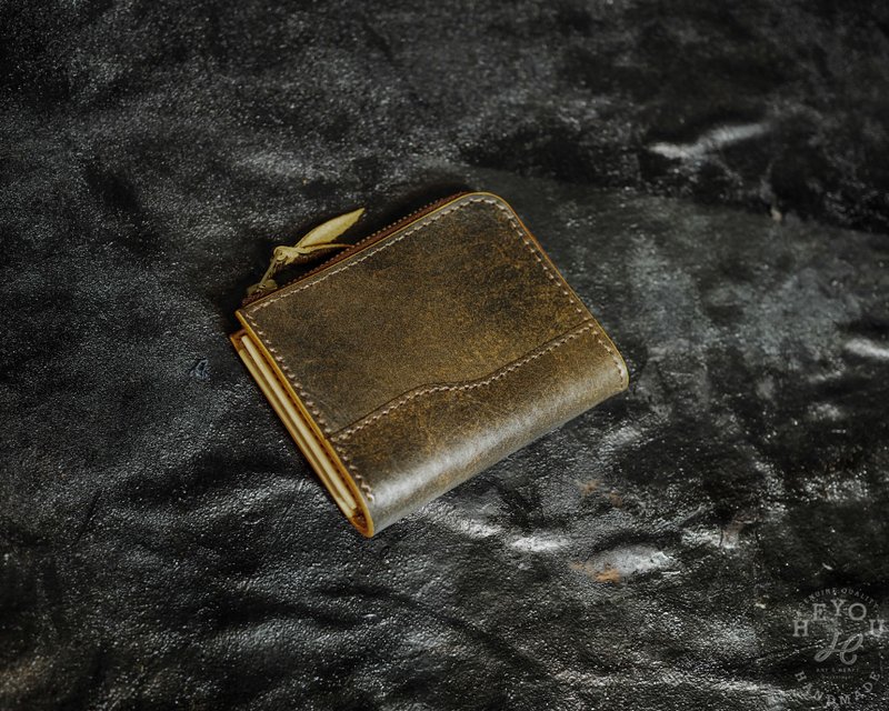 L-Shape Distressed Leather Wallet - L型舊化皮革拉鍊短夾 - 皮夾/長短夾/錢包 - 真皮 多色