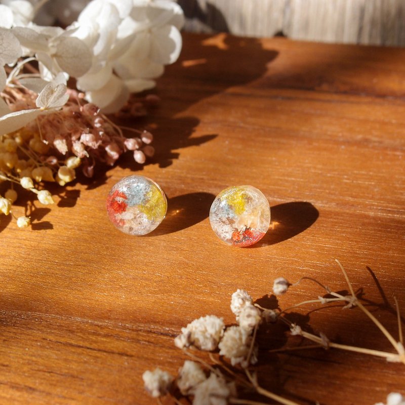Hydrangea series rainbow transparent round 925 silver earrings/ clip on - ต่างหู - พืช/ดอกไม้ หลากหลายสี