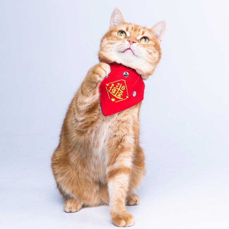 Handmade Pet Harness/Collar Accessory-Embroidered Bib-Jin Sun - Golden child - ชุดสัตว์เลี้ยง - ผ้าฝ้าย/ผ้าลินิน สีแดง