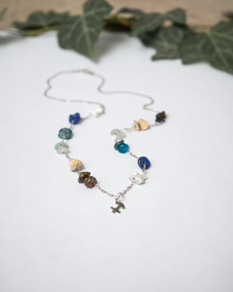 Sagittarius 925 silver necklace, tiger eye, jasper, lapis, apatite, amazonite - 項鍊 - 寶石 多色