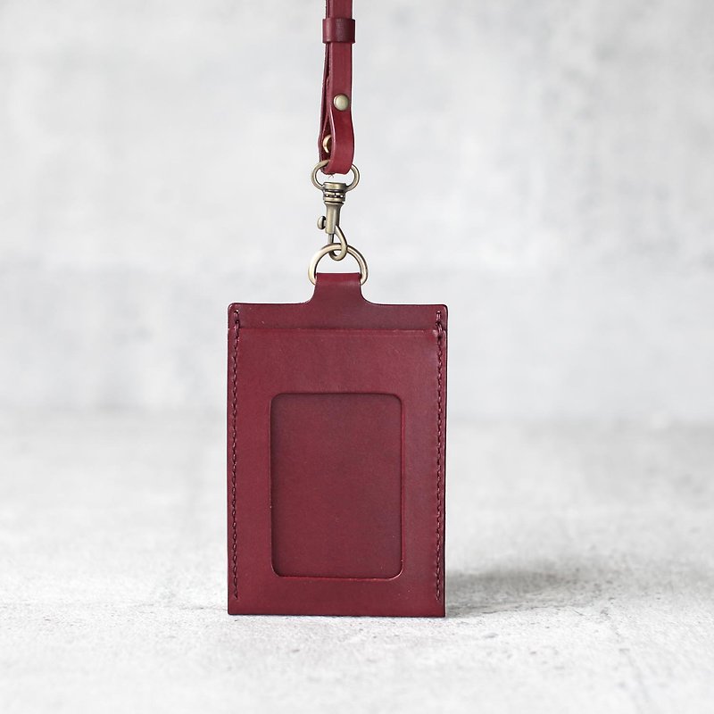 Burgundy handmade leather ID card case / holder/ badge holder