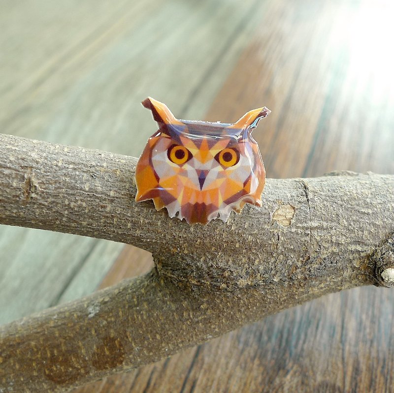 U62-Geometric Animal Series Big Eye Owl Handmade Earrings (Auricular Needle / Transparent Ear Clip) Single - ต่างหู - พลาสติก 